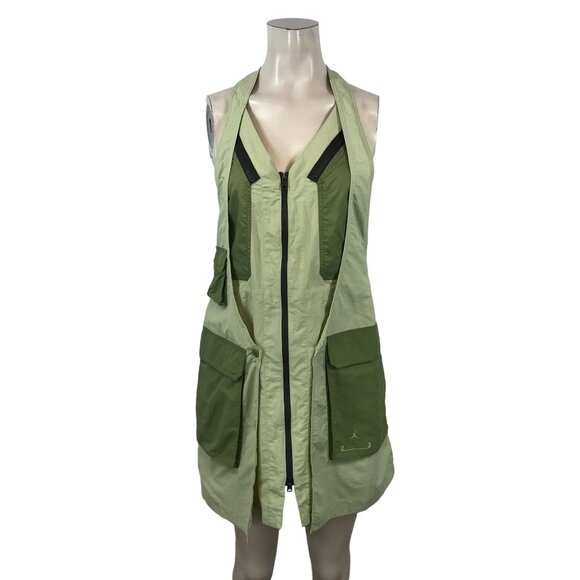 AIR JORDAN - WOMEN'S SMALL -GREEN ZIPS UP V NECK CARGO JUMPER DRESS VEST - Picture 1 of 5